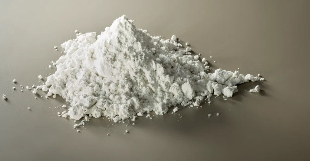 Diatomeeënaarde in poedervorm voor industriële filtratieprocessen en koekfiltratie.